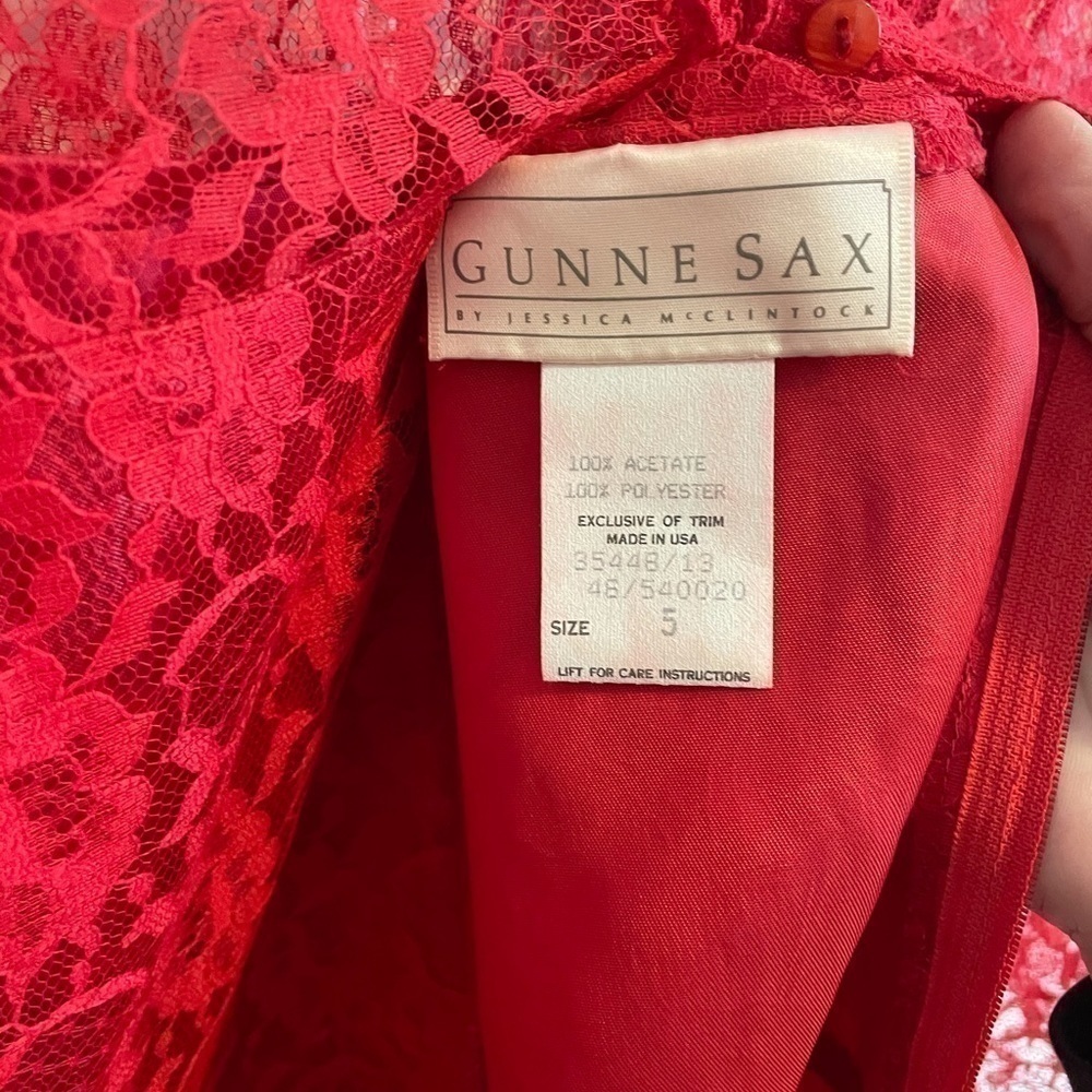 Gunne Sax vintage red lace peplum high neck dress - Picture 10 of 16